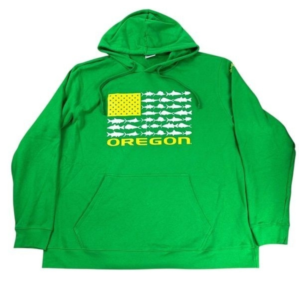 Columbia PFG Oregon Ducks Fish Flag Hoodie Men Size XXL Green Pullover NEW